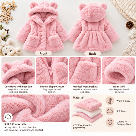 Tops – Winter – Girls – 12M–8T – 🧥 Plush Hooded Faux Fur Jacket Main