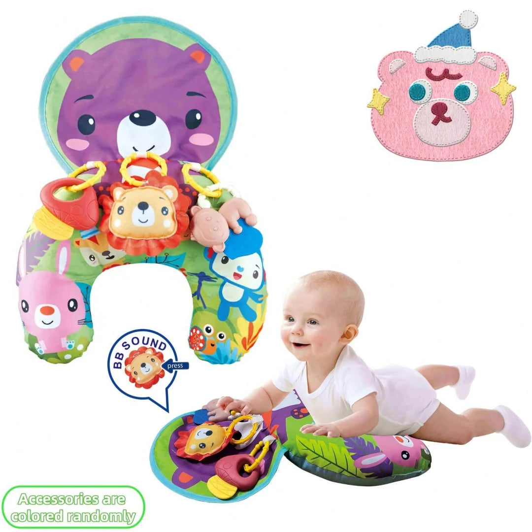 Baby Tummy Time Pillow with Rattle Toys, Multifunctional Crawling Mat
