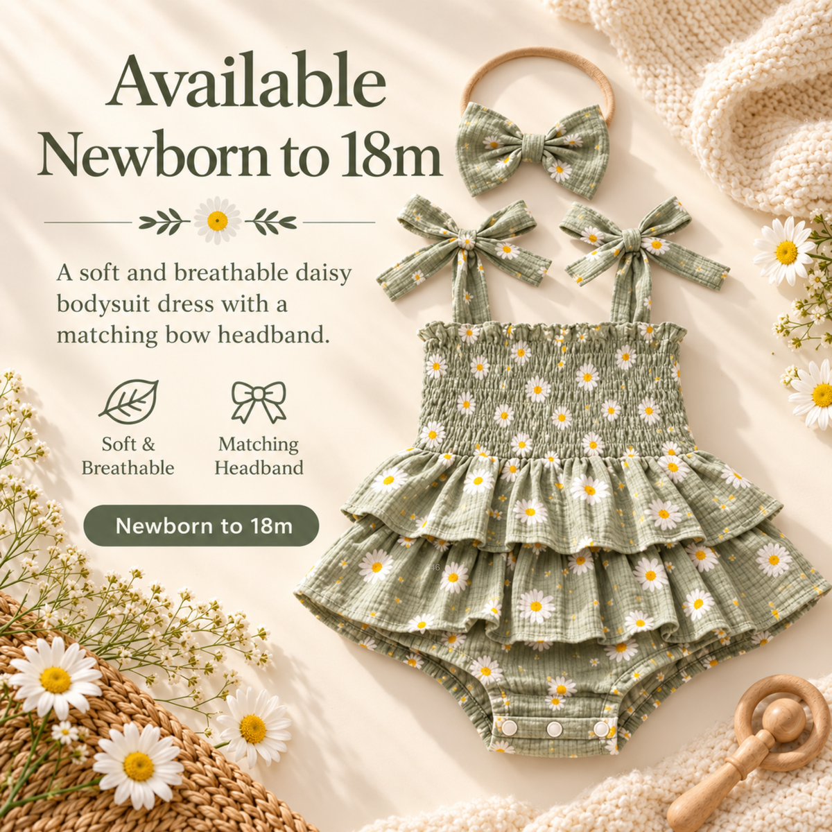 Bodysuits - Summer - Girl - 0 to 18m 👉 🌼 Daisy Tiered Baby Bodysuit Dress Set
