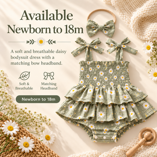 Bodysuits - Summer - Girl - 0 to 18m 👉 🌼 Daisy Tiered Baby Bodysuit Dress Set