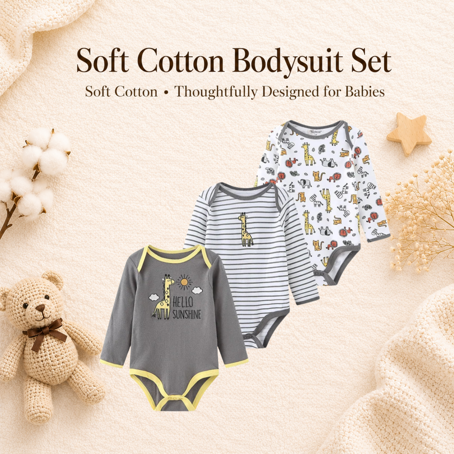 Bodysuits - Bundle Deal - Summer - Girl & Boy - 0 to 12m 👶🌸 Baby Cotton Bodysuit Set of 3
