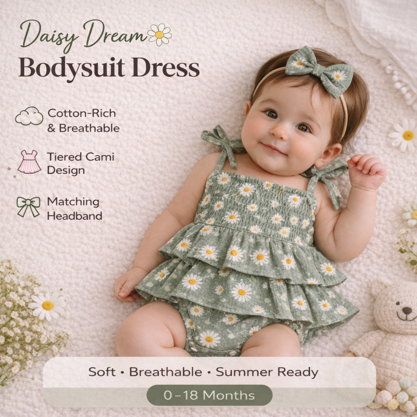 Bodysuits - Summer - Girl - 0 to 18m 👉 🌼 Daisy Tiered Baby Bodysuit Dress Set
