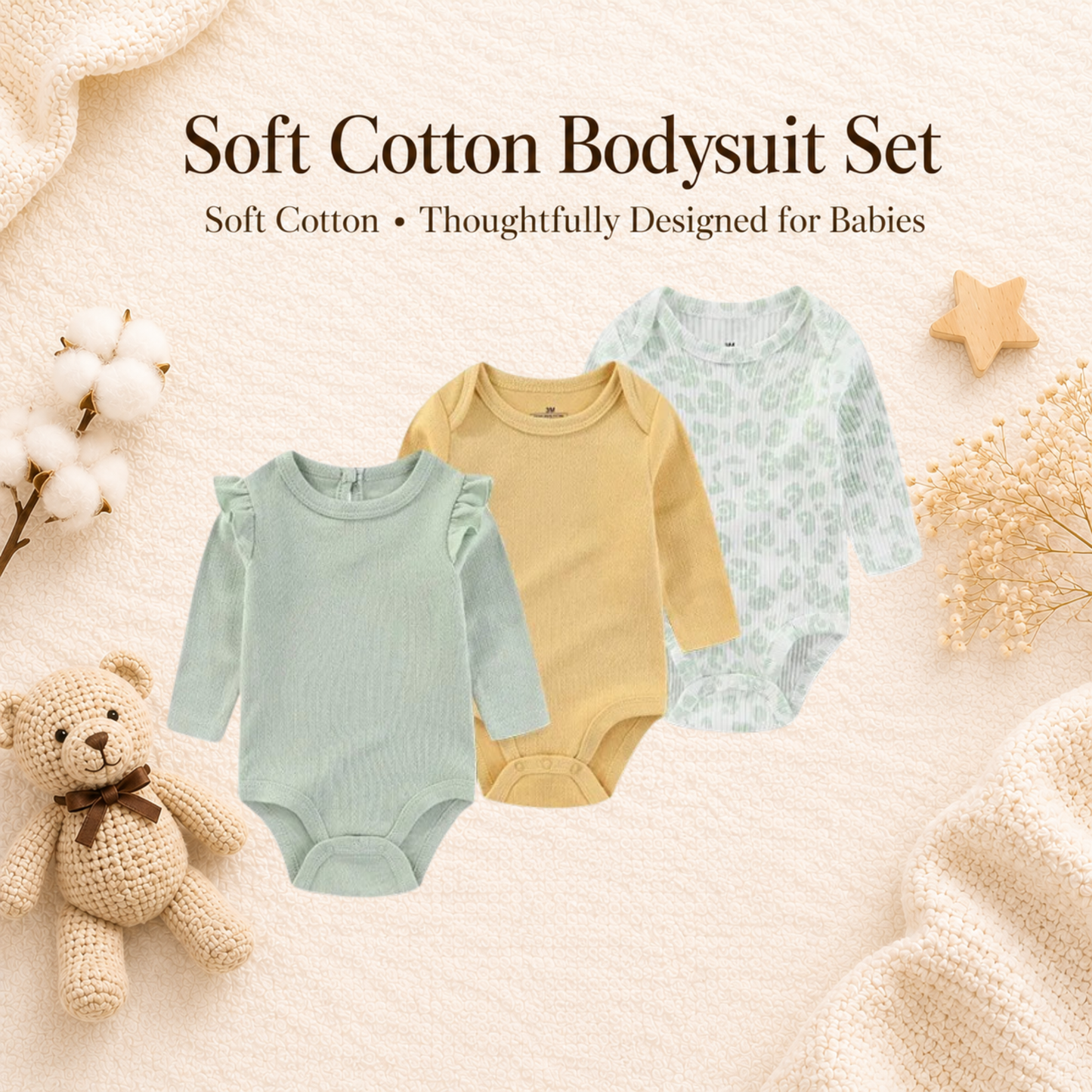 Bodysuits - Bundle Deal - Summer - Girl & Boy - 0 to 12m 👶🌸 Baby Cotton Bodysuit Set of 3