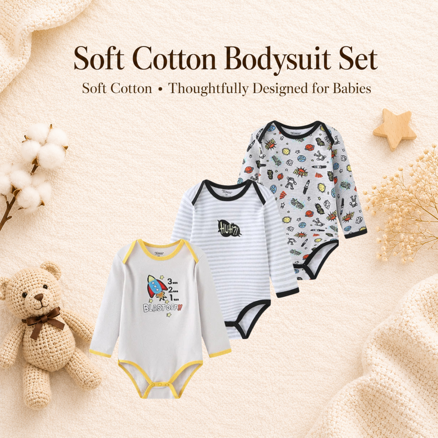 Bodysuits - Bundle Deal - Summer - Girl & Boy - 0 to 12m 👶🌸 Baby Cotton Bodysuit Set of 3