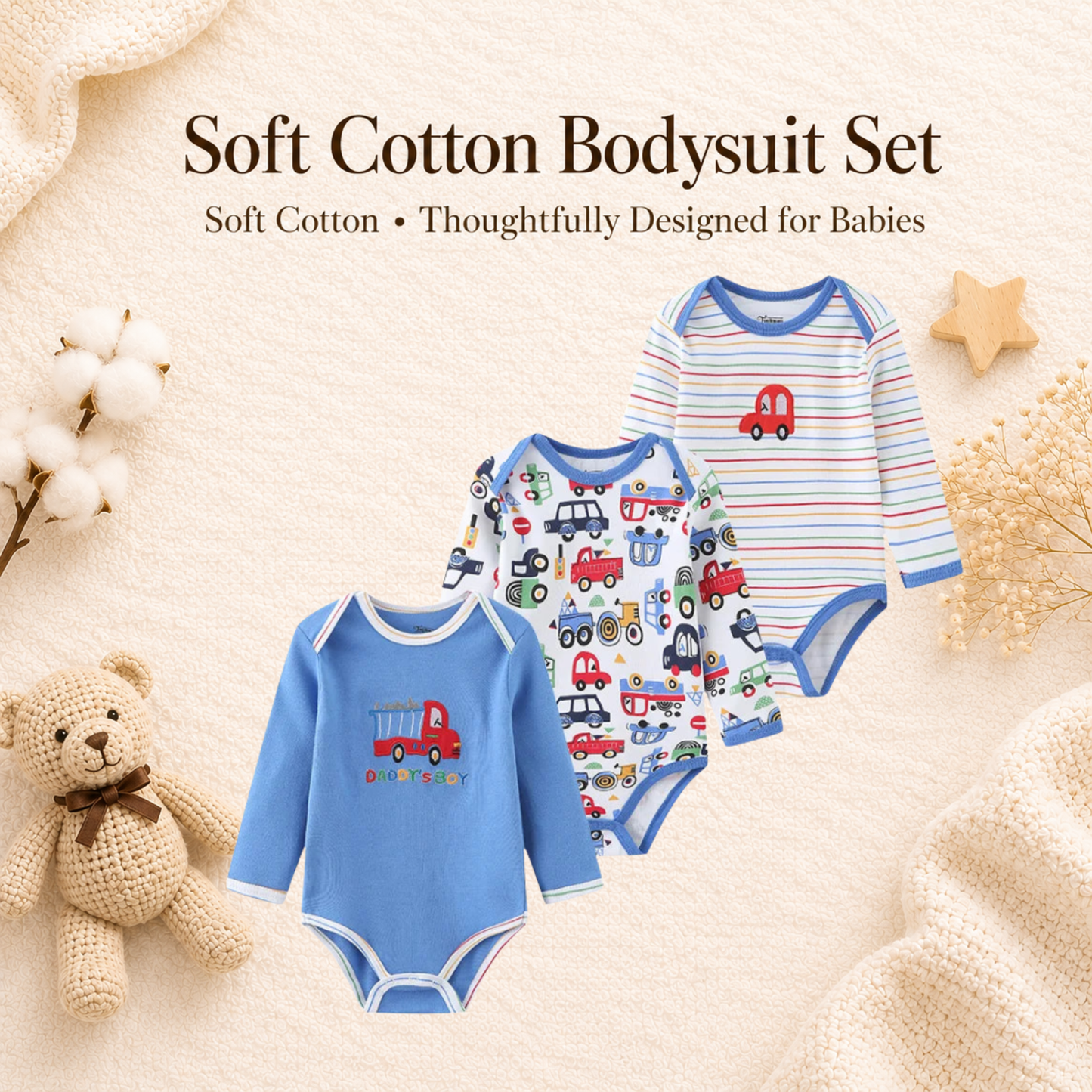 Bodysuits - Bundle Deal - Summer - Girl & Boy - 0 to 12m 👶🌸 Baby Cotton Bodysuit Set of 3