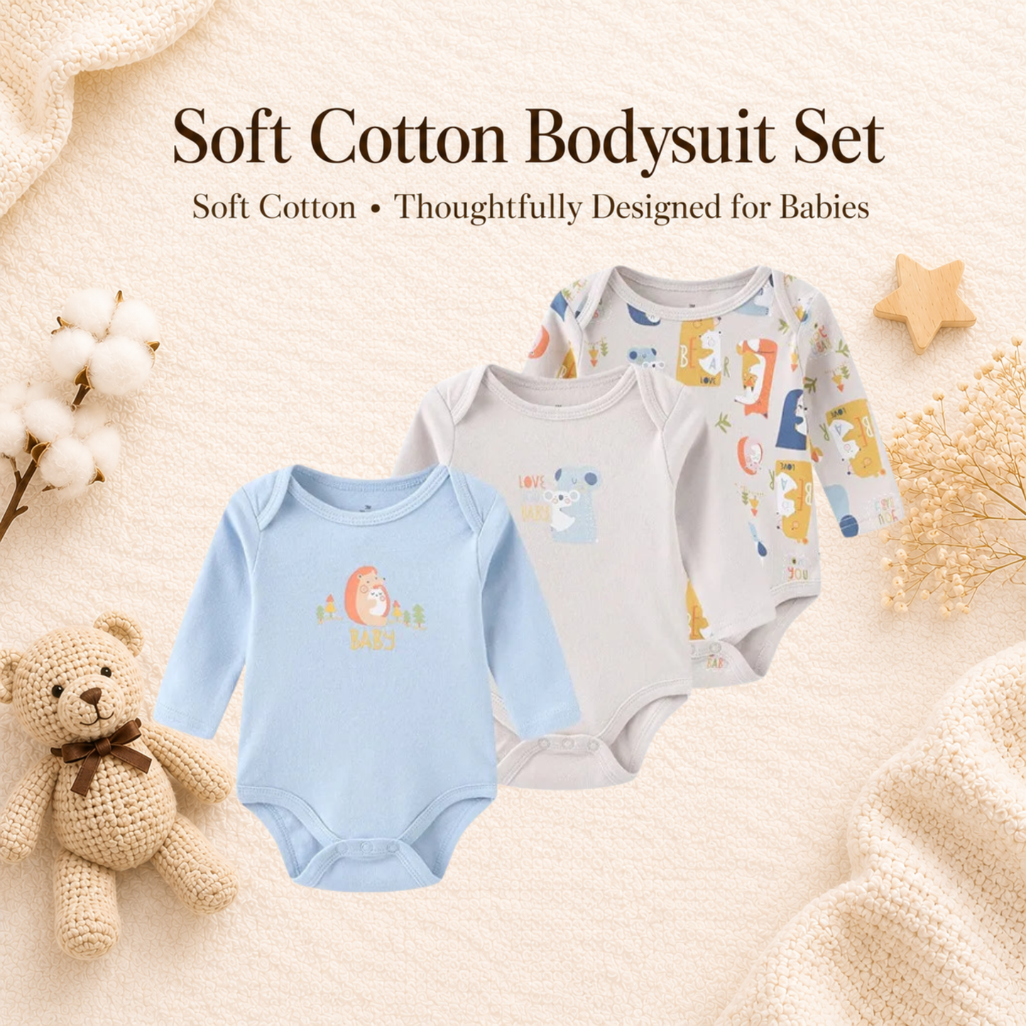 Bodysuits - Bundle Deal - Summer - Girl & Boy - 0 to 12m 👶🌸 Baby Cotton Bodysuit Set of 3