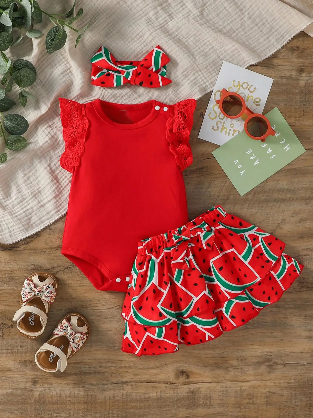 Baby Gilrs Summer Sleeveless Printing Watermelon Fashion Shirt Set For Vacation Or Streetwear