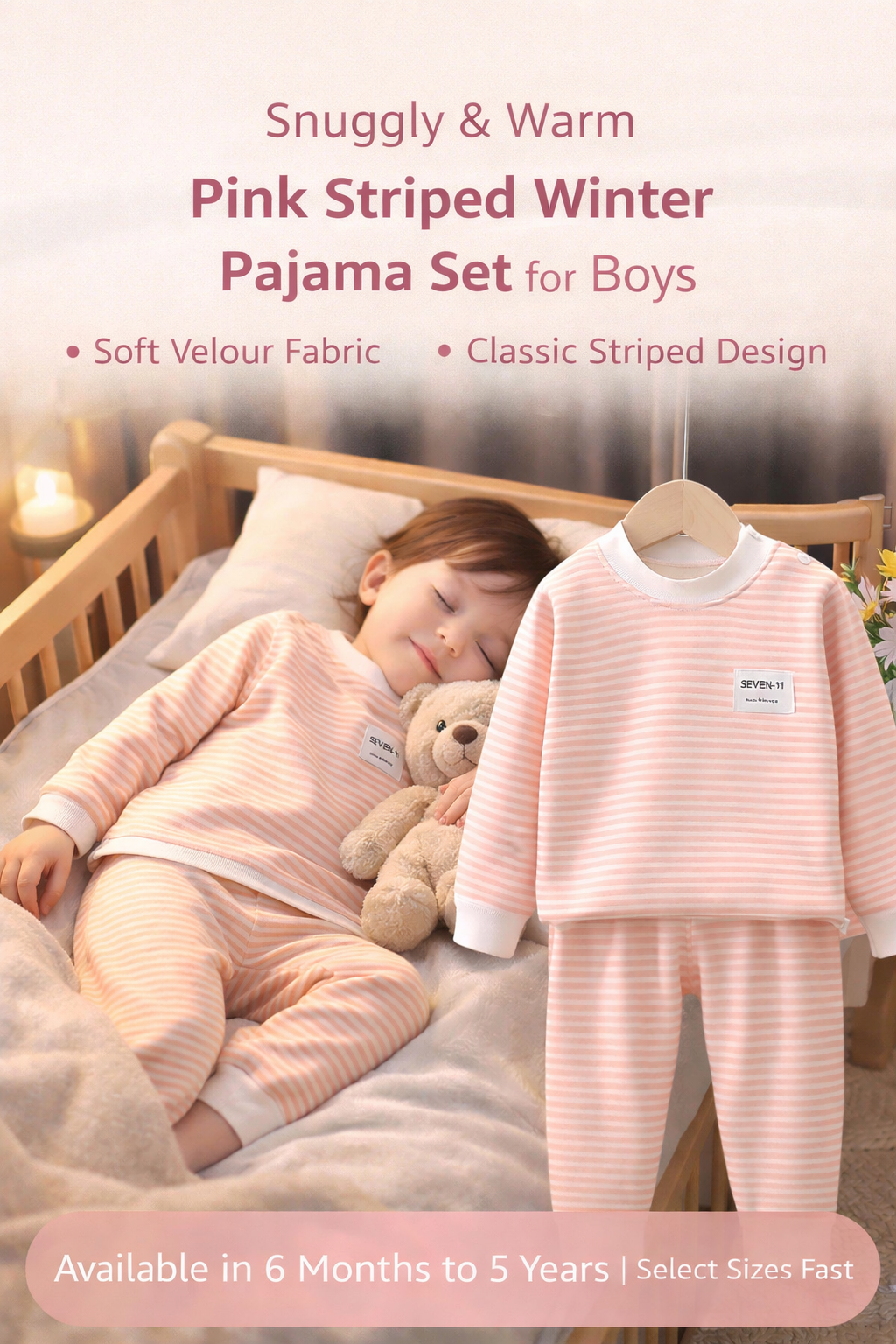 Matching - Sets - Winter - Boy - 6m to 5y❄️Snuggly Striped Pajama Set for Boys