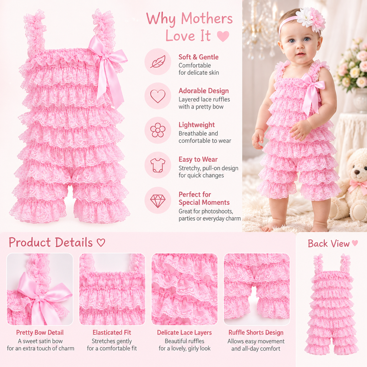 Bodysuits - Summer - Girl - 3m to 3y 👗 Soft Lace Ruffle Bodysuit for Baby Girls Main
