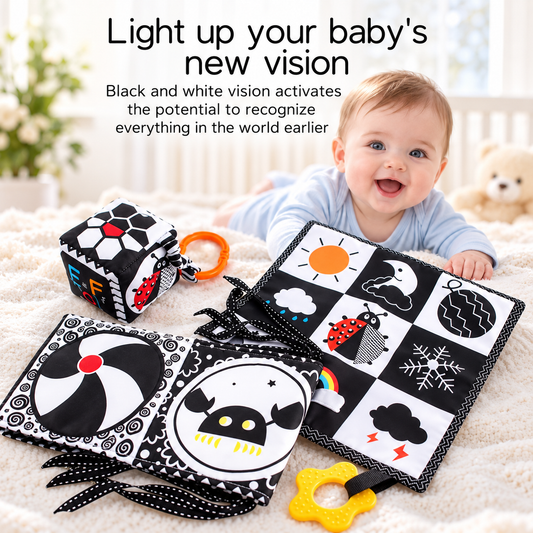 Books - Baby PARENT-Child Learning By Soft Cloth Book - Level 1 - Early Learning – 👶 High Contrast Black & White Animal Sensory Cloth Book