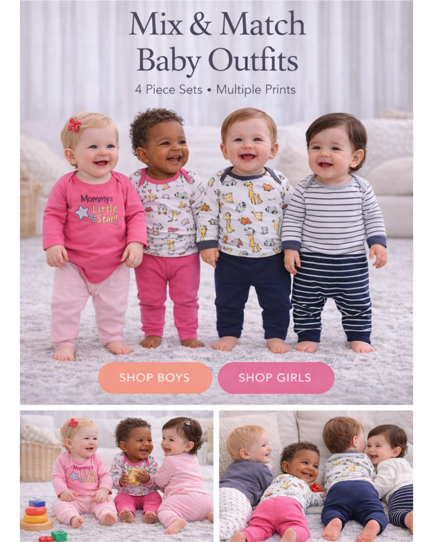 Matching - Sets - Autumn - Girl & Boy - 0 to 12m - Autumn & Spring 👶 Unisex Cotton Long Sleeve Essentials Bundle (6 or 8 Pieces)