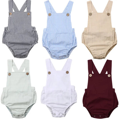 11Color Newborn Infant Baby Boy Girl Bodysuit Summer Button Jumpsuit Striped Casual Sleeveless Backless Solid Outfits Clothes