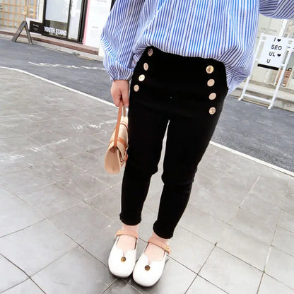 Spring Autumn Girls Button Pants