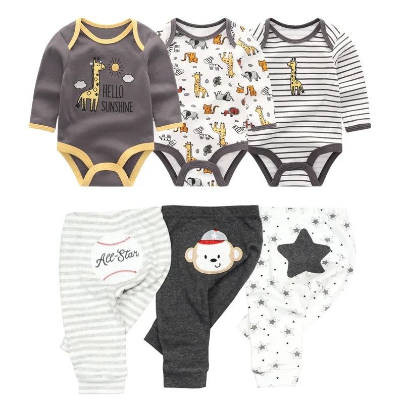 Matching - Sets - Autumn - Girl & Boy - 0 to 12m - Autumn & Spring 👶 Unisex Cotton Long Sleeve Essentials Bundle (6 or 8 Pieces)