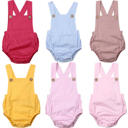 11Color Newborn Infant Baby Boy Girl Bodysuit Summer Button Jumpsuit Striped Casual Sleeveless Backless Solid Outfits Clothes