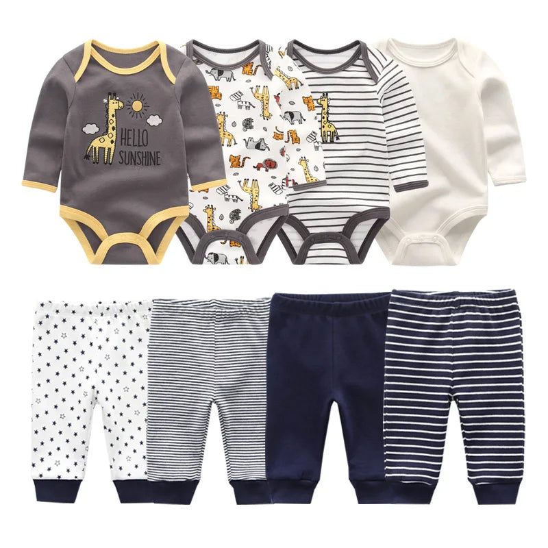 Matching - Sets - Autumn - Girl & Boy - 0 to 12m - Autumn & Spring 👶 Unisex Cotton Long Sleeve Essentials Bundle (6 or 8 Pieces)