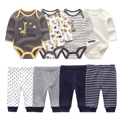Matching - Sets - Autumn - Girl & Boy - 0 to 12m - Autumn & Spring 👶 Unisex Cotton Long Sleeve Essentials Bundle (6 or 8 Pieces)