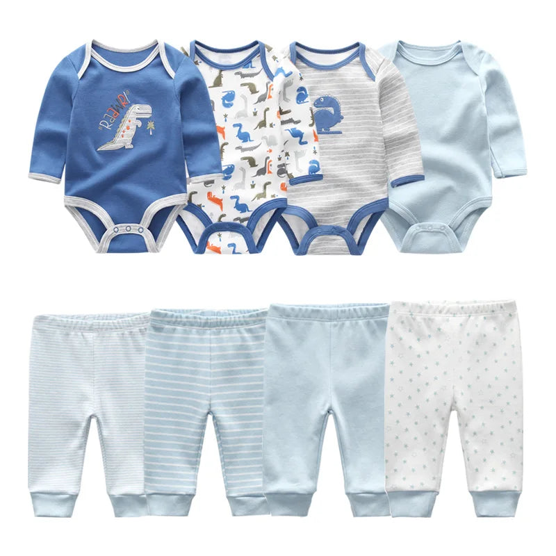 Matching - Sets - Autumn - Girl & Boy - 0 to 12m - Autumn & Spring 👶 Unisex Cotton Long Sleeve Essentials Bundle (6 or 8 Pieces)