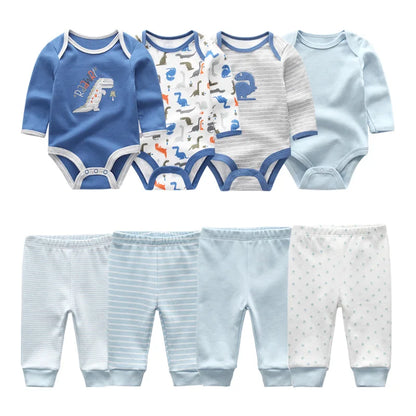 Matching - Sets - Autumn - Girl & Boy - 0 to 12m - Autumn & Spring 👶 Unisex Cotton Long Sleeve Essentials Bundle (6 or 8 Pieces)