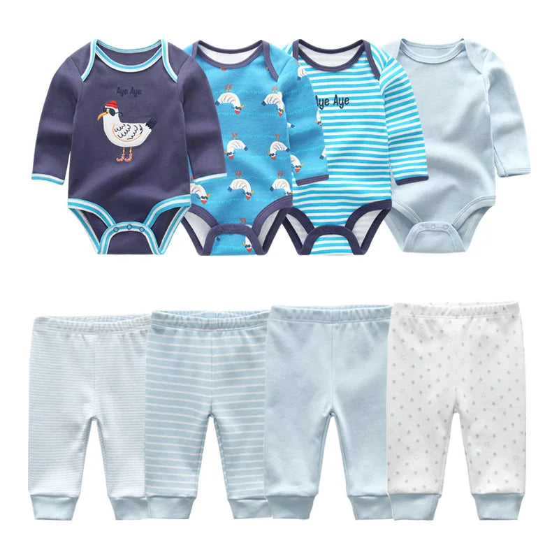 Matching - Sets - Autumn - Girl & Boy - 0 to 12m - Autumn & Spring 👶 Unisex Cotton Long Sleeve Essentials Bundle (6 or 8 Pieces)