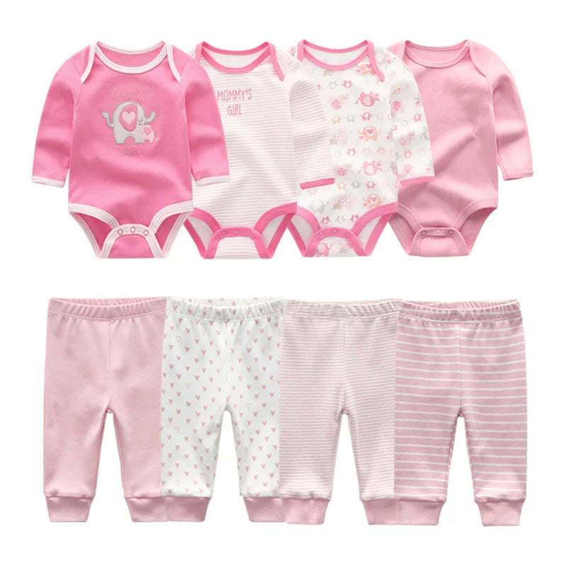 Matching - Sets - Autumn - Girl & Boy - 0 to 12m - Autumn & Spring 👶 Unisex Cotton Long Sleeve Essentials Bundle (6 or 8 Pieces)