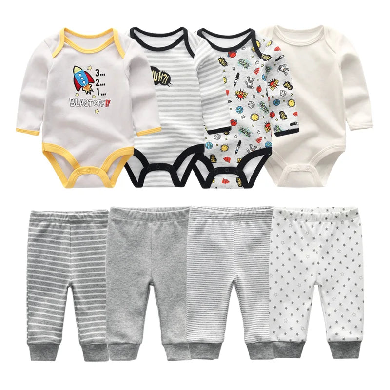 Matching - Sets - Autumn - Girl & Boy - 0 to 12m - Autumn & Spring 👶 Unisex Cotton Long Sleeve Essentials Bundle (6 or 8 Pieces)