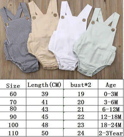 11Color Newborn Infant Baby Boy Girl Bodysuit Summer Button Jumpsuit Striped Casual Sleeveless Backless Solid Outfits Clothes