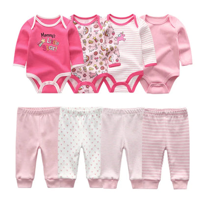 Matching - Sets - Autumn - Girl & Boy - 0 to 12m - Autumn & Spring 👶 Unisex Cotton Long Sleeve Essentials Bundle (6 or 8 Pieces)