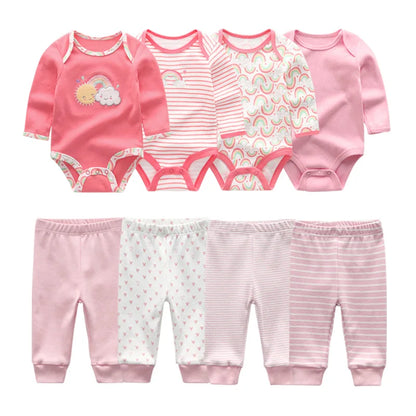 Matching - Sets - Autumn - Girl & Boy - 0 to 12m - Autumn & Spring 👶 Unisex Cotton Long Sleeve Essentials Bundle (6 or 8 Pieces)
