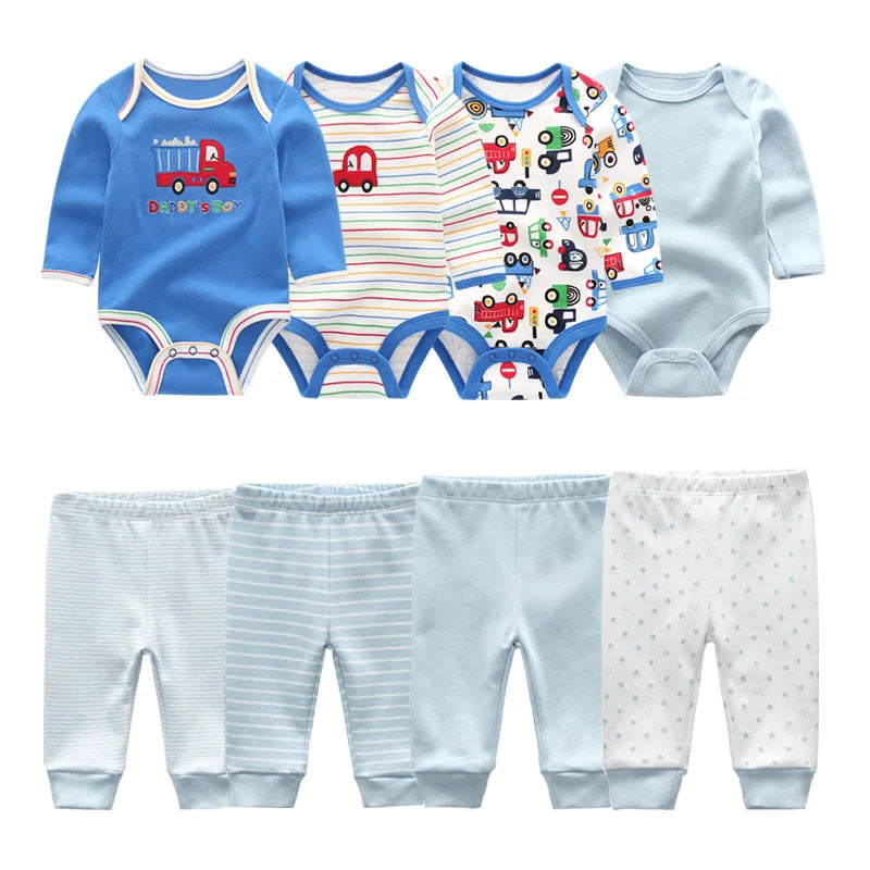 Matching - Sets - Autumn - Girl & Boy - 0 to 12m - Autumn & Spring 👶 Unisex Cotton Long Sleeve Essentials Bundle (6 or 8 Pieces)