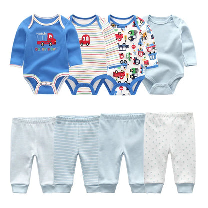 Matching - Sets - Autumn - Girl & Boy - 0 to 12m - Autumn & Spring 👶 Unisex Cotton Long Sleeve Essentials Bundle (6 or 8 Pieces)