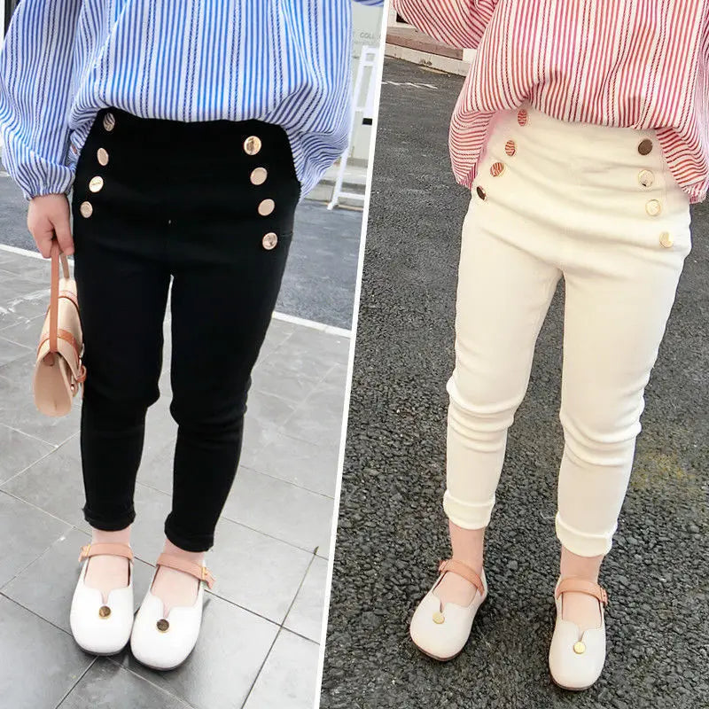 Spring Autumn Girls Button Pants