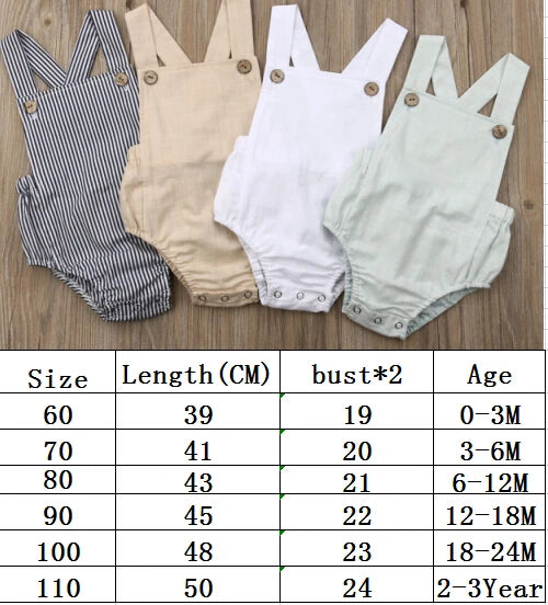 11Color Newborn Infant Baby Boy Girl Bodysuit Summer Button Jumpsuit Striped Casual Sleeveless Backless Solid Outfits Clothes