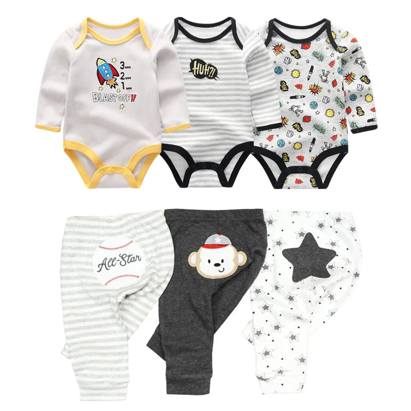 Matching - Sets - Autumn - Girl & Boy - 0 to 12m - Autumn & Spring 👶 Unisex Cotton Long Sleeve Essentials Bundle (6 or 8 Pieces)