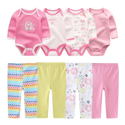 Matching - Sets - Autumn - Girl & Boy - 0 to 12m - Autumn & Spring 👶 Unisex Cotton Long Sleeve Essentials Bundle (6 or 8 Pieces)