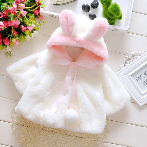 3 6 9 12 18 24 Months Baby Jacket Autumn Cute Rabbit Plush Princess Girls Coat Infant Warm Hooded Newborn Cloak Kids Clothes