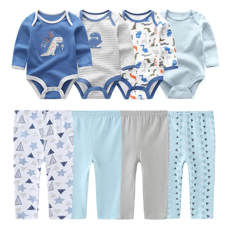 Matching - Sets - Autumn - Girl & Boy - 0 to 12m - Autumn & Spring 👶 Unisex Cotton Long Sleeve Essentials Bundle (6 or 8 Pieces)