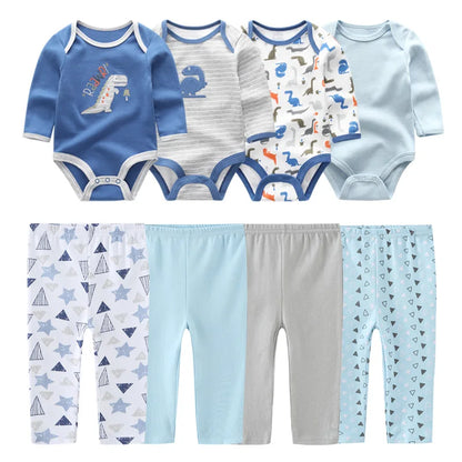 Matching - Sets - Autumn - Girl & Boy - 0 to 12m - Autumn & Spring 👶 Unisex Cotton Long Sleeve Essentials Bundle (6 or 8 Pieces)
