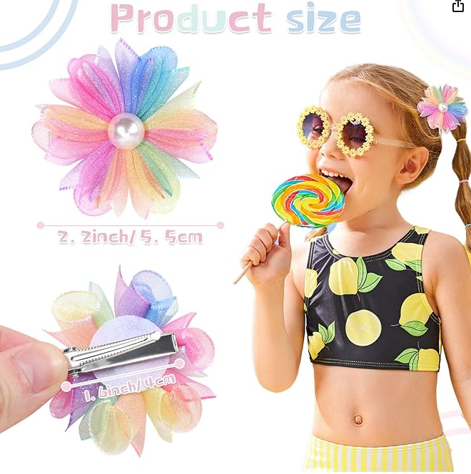 Oaoleer 2pcs/set Colorful Flower Hair Clips Sweet Girls Mesh Simulation Flowers Hairpin Barrettes Kids Headwear Hair Accessories