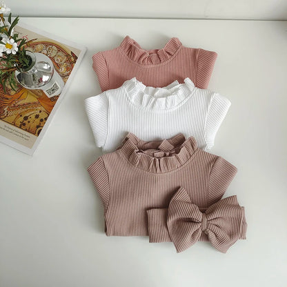 Baby Girl Ribbed Romper Set