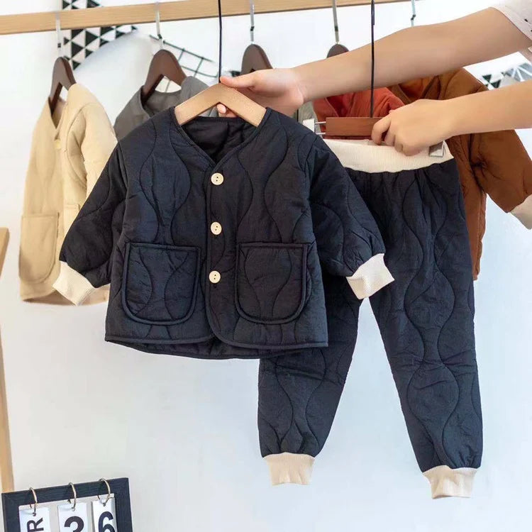 Matching - Sets - Winter - Girl & Boy - 1y to 5y 🎯 Winter Quilted Pullover & Pants Set – Cozy Outfit for Boys & Girls (12M–6Y)