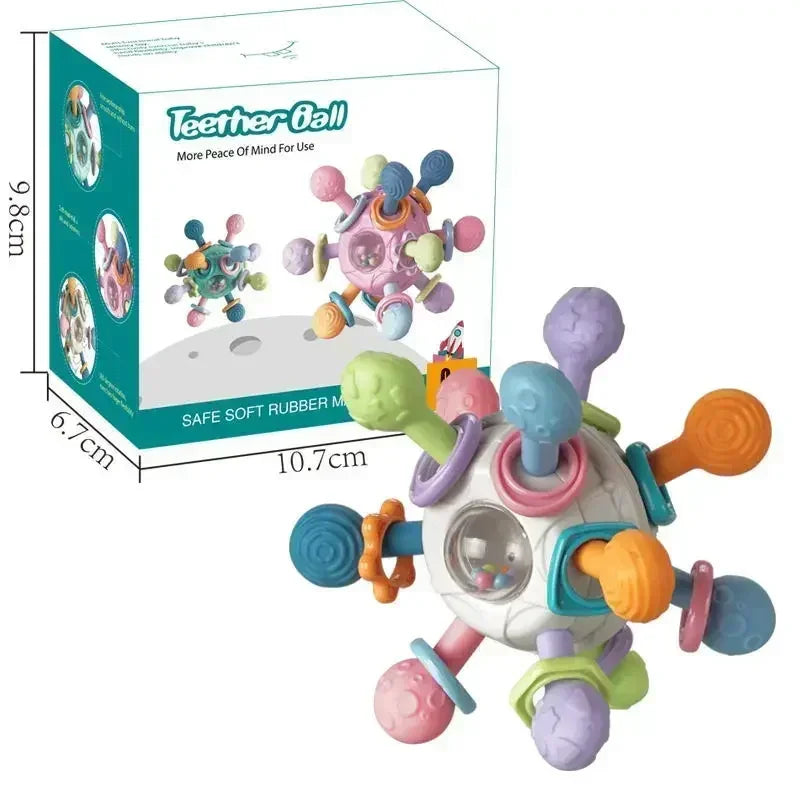 Toys - Teether - 6m to 18m - 👶 📖 Early Sensory & Visual Learning (0–3Y) 🎯 Rotating Rattle Ball Baby Teether – Multi-Sensory Development Toy