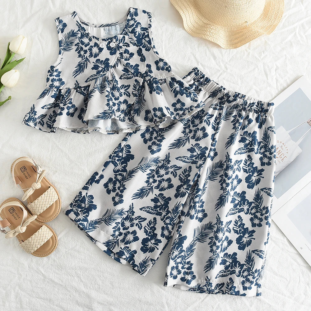 Matching - Sets - Summer - Girl - 3y to 7y 👗 Girls Summer 2-Piece Vest & Pants Set aCTIVE