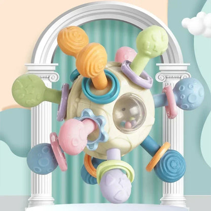 Toys - Teether - 6m to 18m - 👶 📖 Early Sensory & Visual Learning (0–3Y) 🎯 Rotating Rattle Ball Baby Teether – Multi-Sensory Development Toy