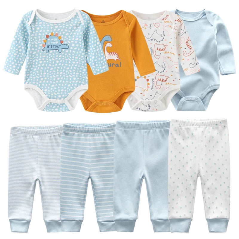 Matching - Sets - Autumn - Girl & Boy - 0 to 12m - Autumn & Spring 👶 Unisex Cotton Long Sleeve Essentials Bundle (6 or 8 Pieces)