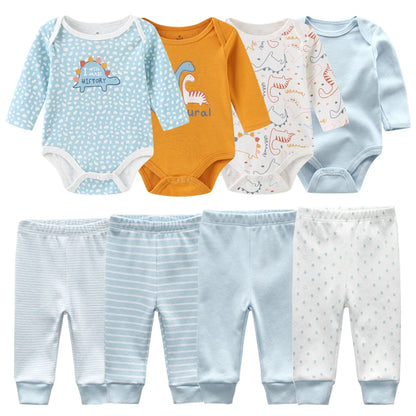 Matching - Sets - Autumn - Girl & Boy - 0 to 12m - Autumn & Spring 👶 Unisex Cotton Long Sleeve Essentials Bundle (6 or 8 Pieces)
