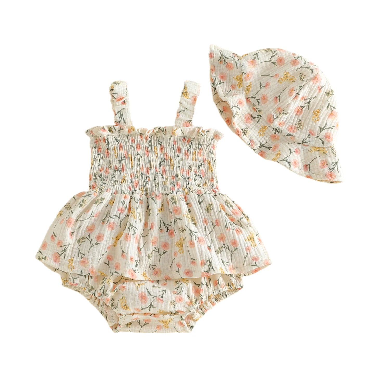 Bodysuits - Summer - Girl - 6m to 18m 🌸 Floral Baby Bodysuit Skirt Set with Hat