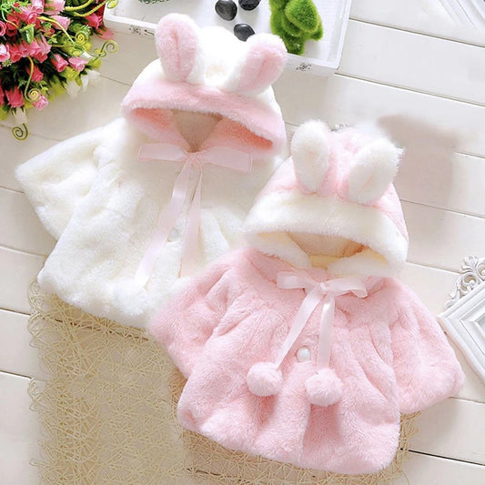 3m to 24m - Months Baby Jacket Autumn Cute Rabbit Plush Princess Girls Coat Infant Warm Hooded Newborn Cloak Kids Clothes