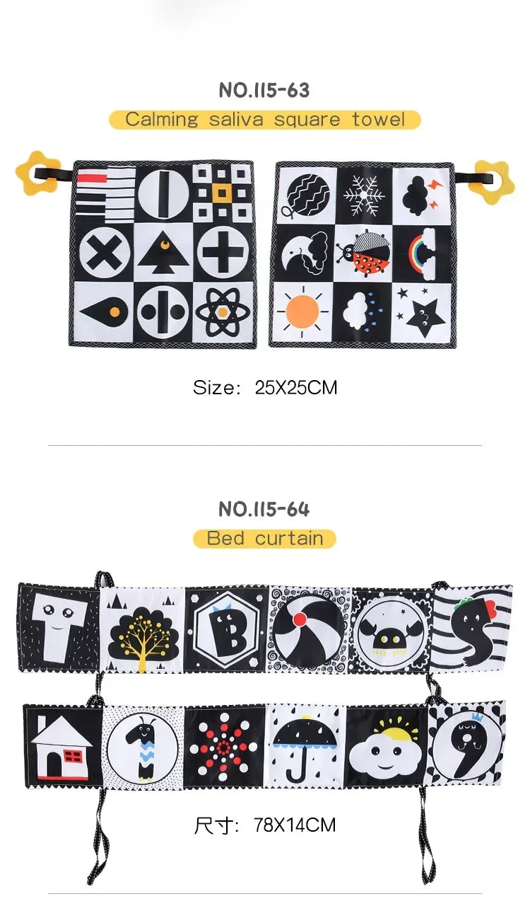 Books - Baby PARENT-Child Learning By Soft Cloth Book - Level 1 - Early Learning – 👶 High Contrast Black & White Animal Sensory Cloth Book