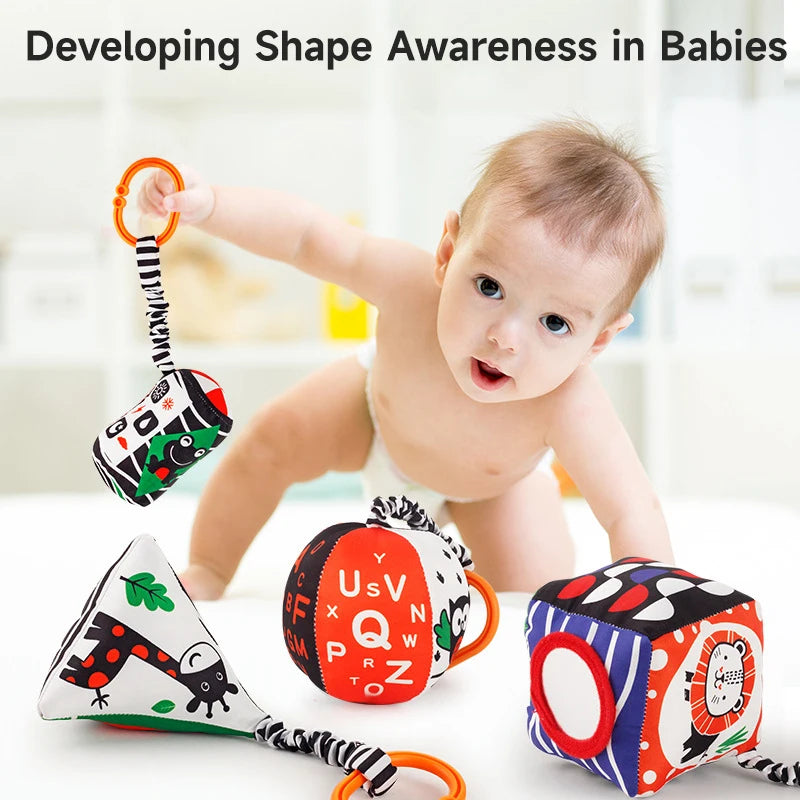 Books - Baby PARENT-Child Learning By Soft Cloth Book - Level 1 - Early Learning – Newborn High Contrast Animal Hanging Rattle Sensory Toy – 1M to 36M